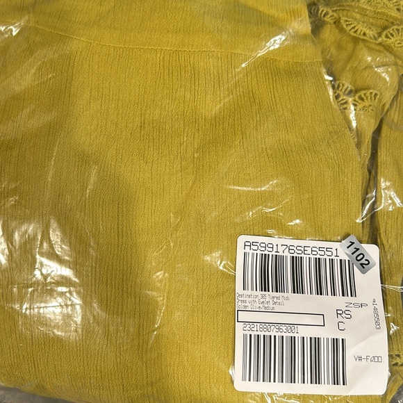 Destination 365 Golden Olive Tiered Midi Dress with Eyelet Detail Size M - Picture 2 of 3